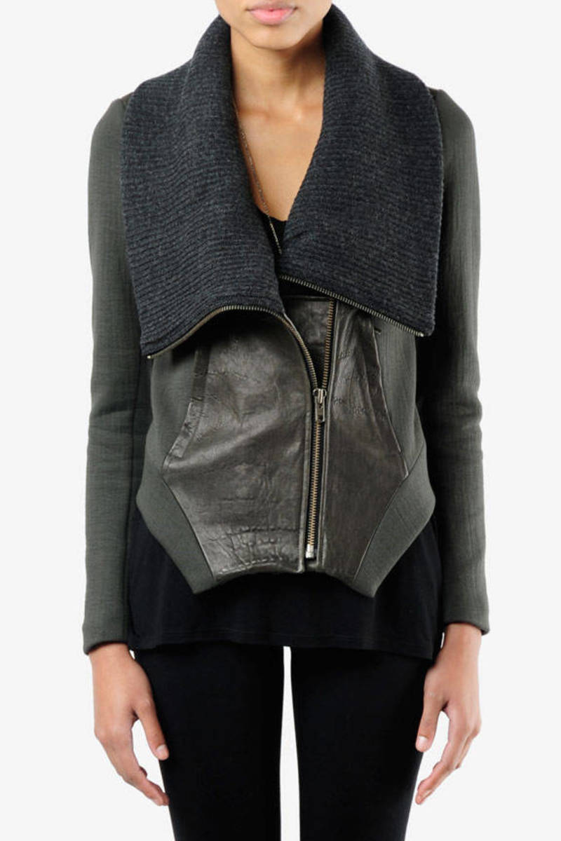 Geo Leather Combo Jacket in Anthracite - $696 | Tobi US