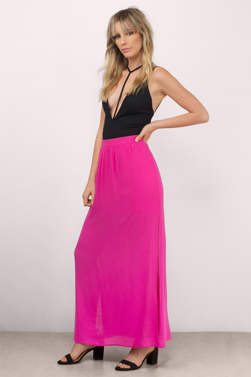 Trendy Pink Skirt Side Slit Skirt Sexy Maxi Skirt 10 Tobi Us 6406