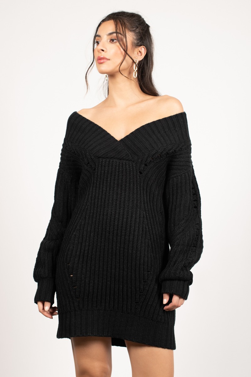 Black Sweater Dress - V Neck Sweater 