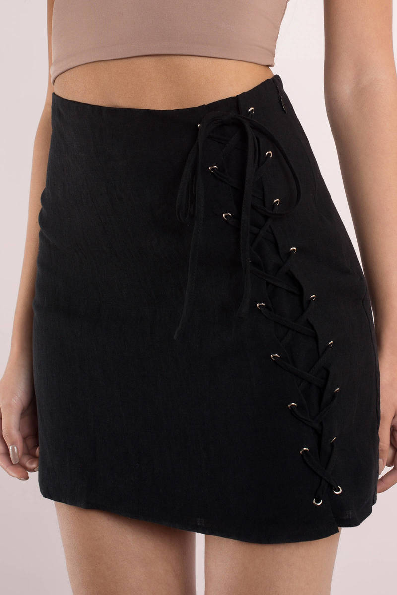 Cute Taupe Skirt - Lace Up Skirt - Taupe Skirt - Mini Skirt - $58 | Tobi US