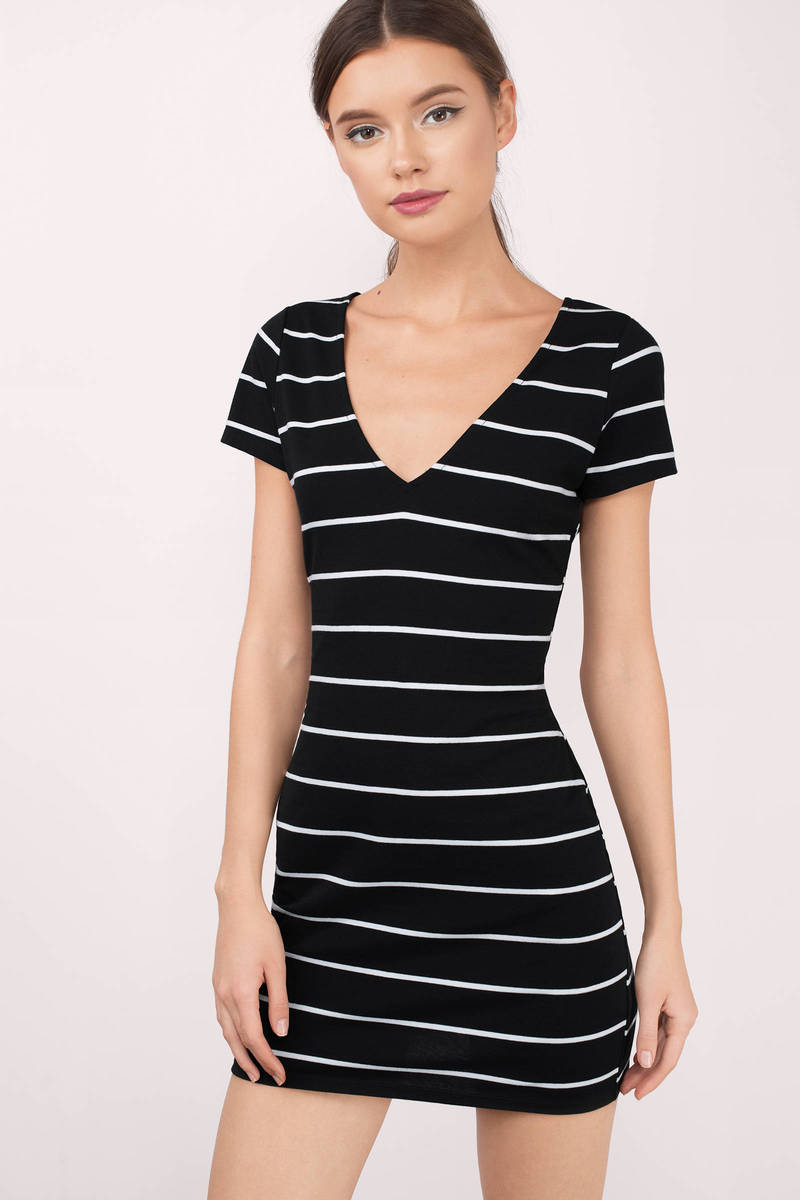 black and white striped tee shirt dress