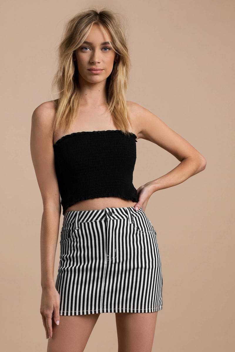 black and white striped denim skirt