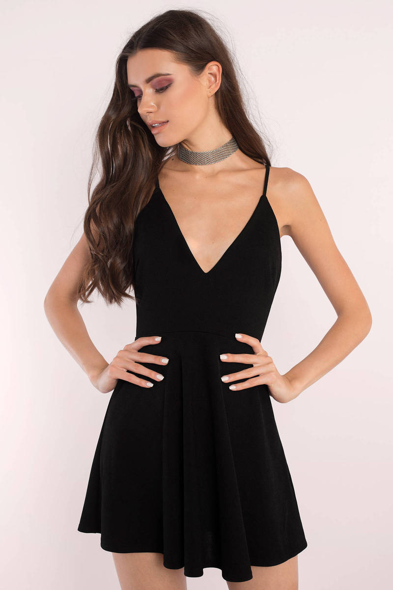 Cute Black Day Dress - Deep V Dress - Black Dress - Day Dress - $22 ...