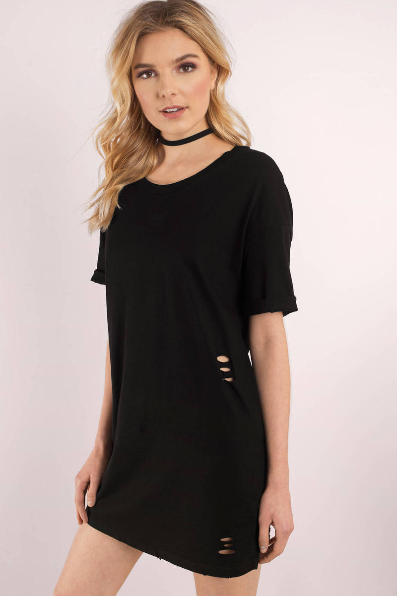 Bay Area Distressed T-Shirt Dress in Black - $72 | Tobi US