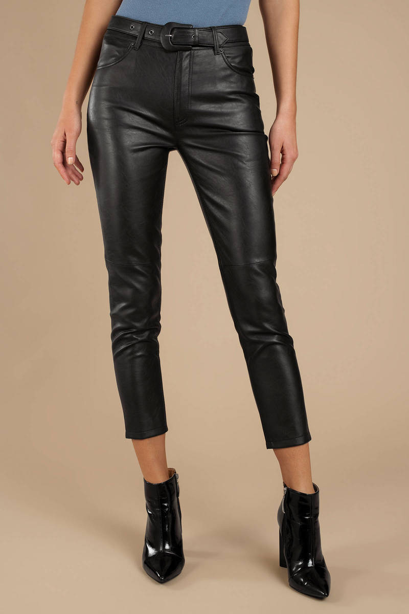 black faux leather skinny pants