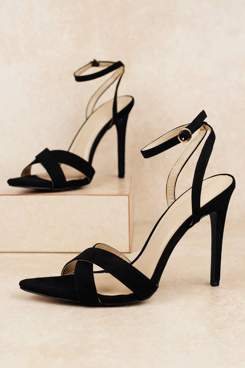 black pointed sandal heels