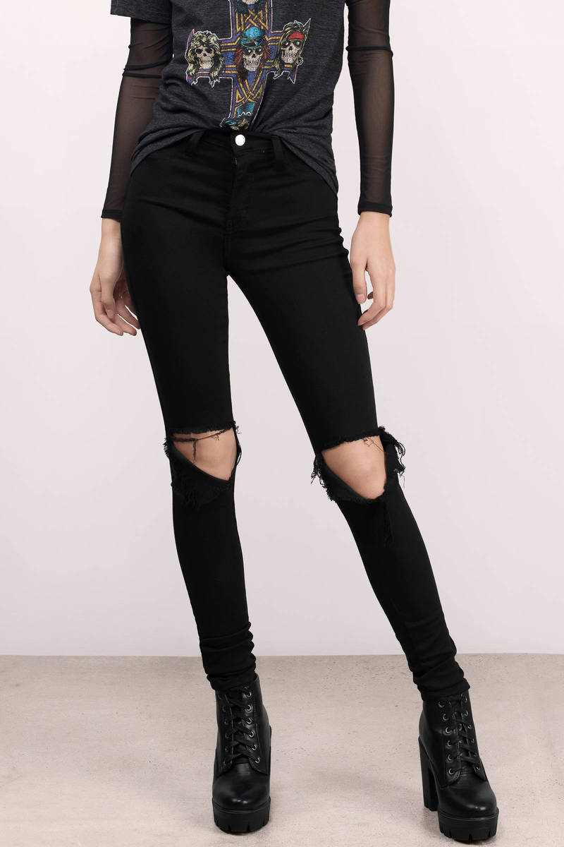 black distressed skinny jeans womens