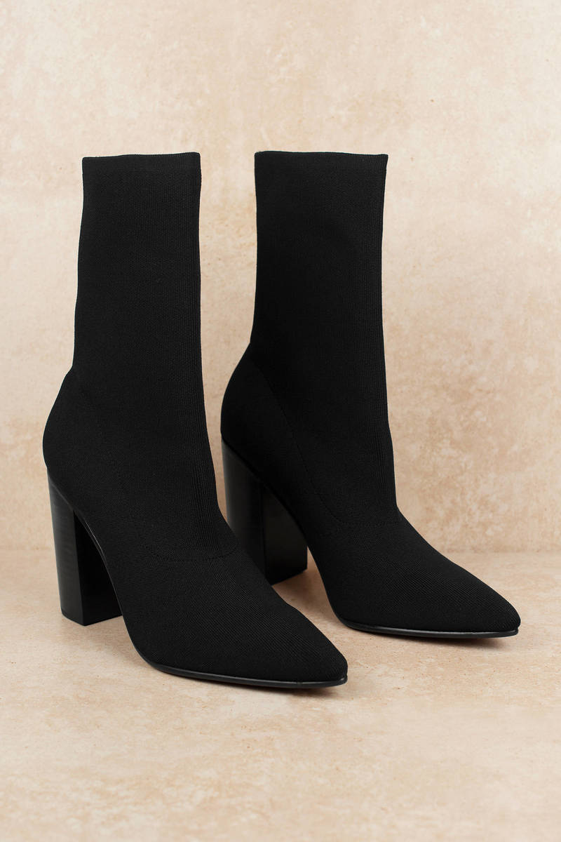 black ankle sock boots mid heel