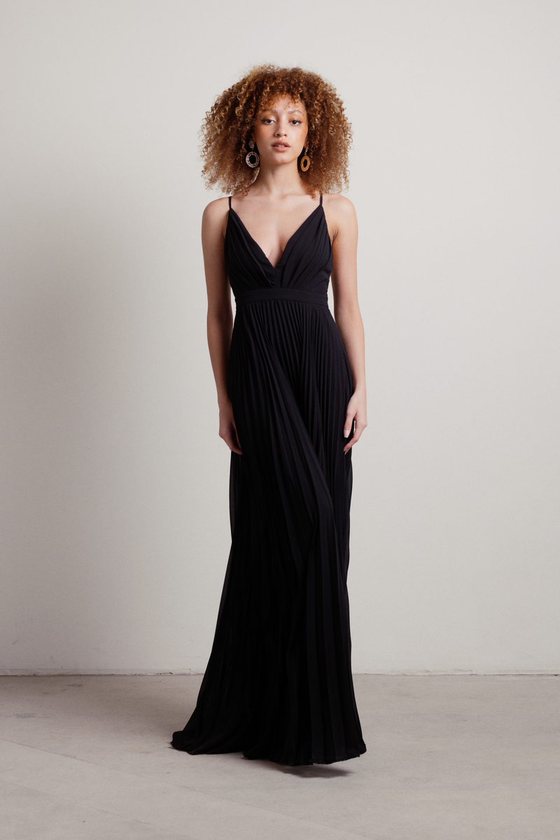 Destiny Deep-V Pleated Maxi Dress in Black - $65 | Tobi US