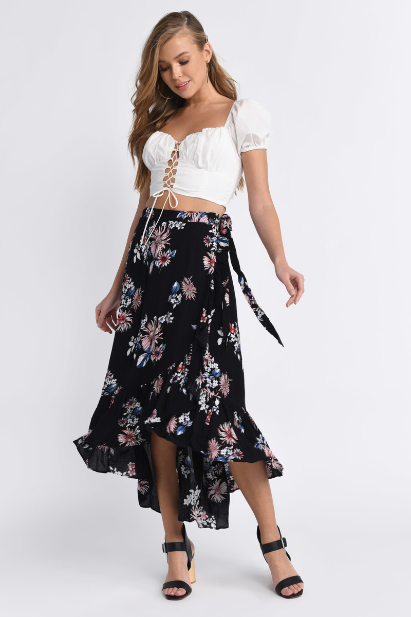 Chico Easywear Black Alviva Floral Elastic Waist Midi Skirt Women Large Size 2 