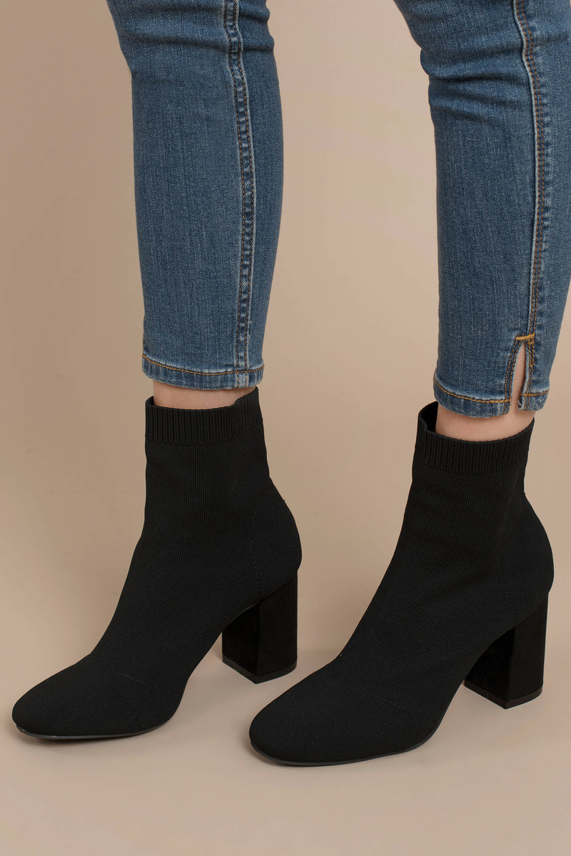 pointed block heel sock boots