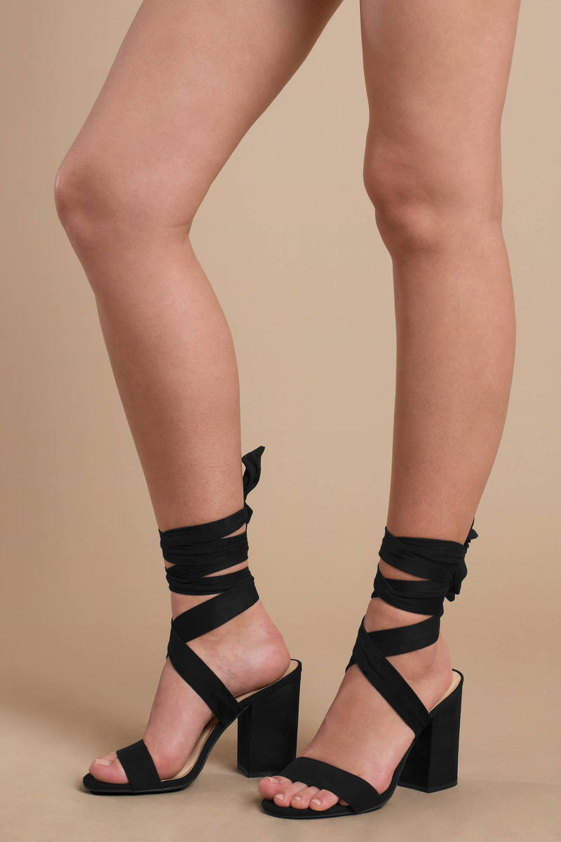 wrap around black heels
