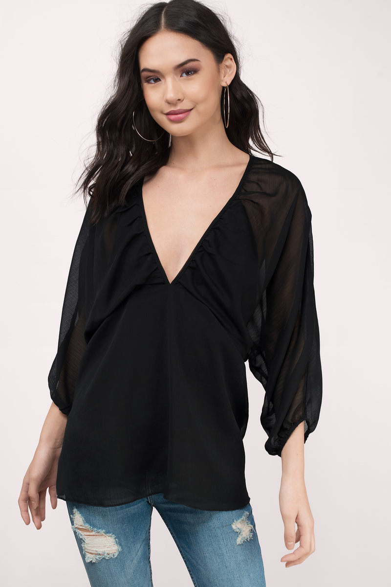 Blouses | Women's Chiffon Blouse, Black Blouse, Sheer Top | Tobi