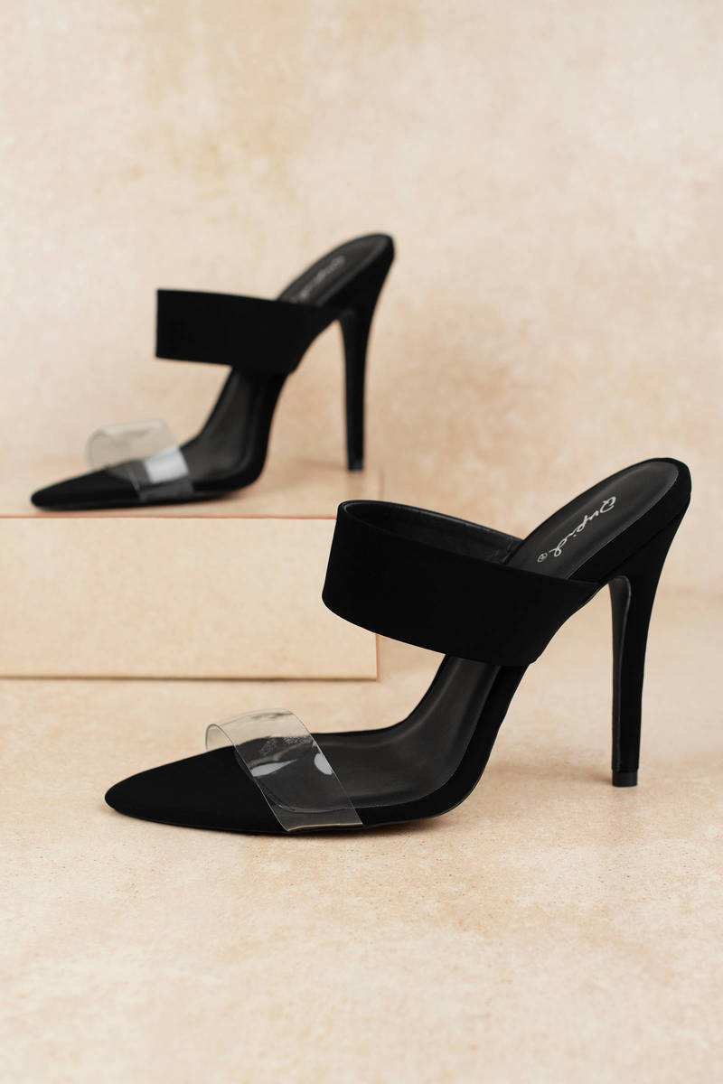 black clear pointed heels