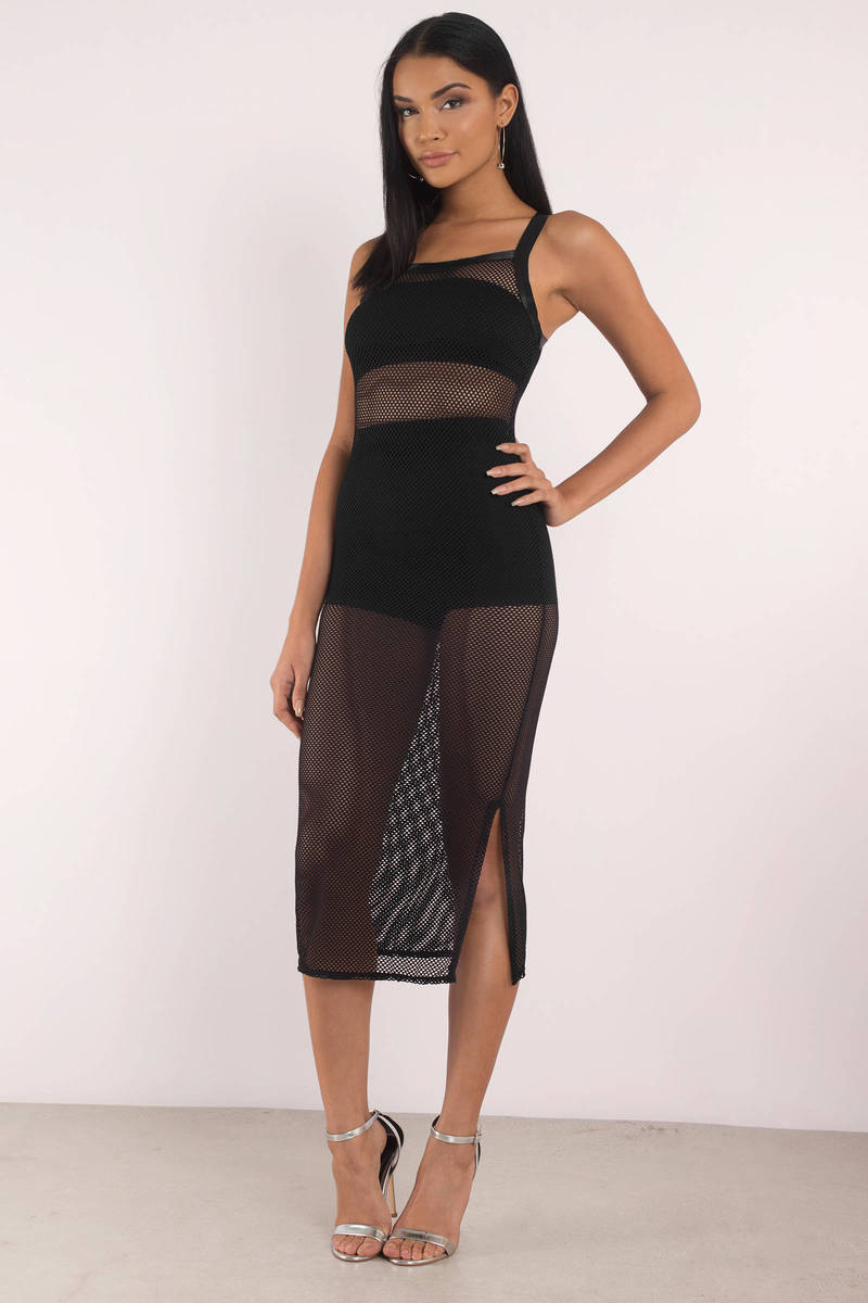 black mesh midi dress