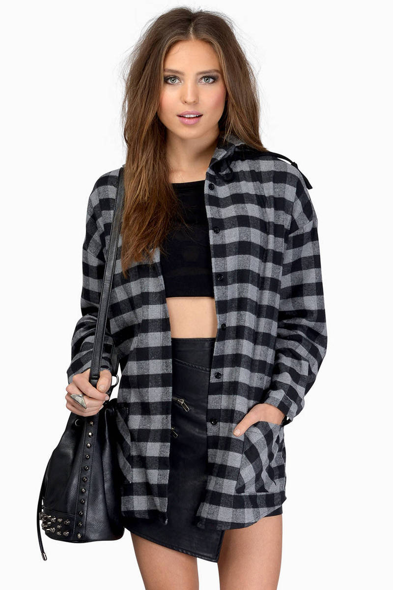 Plaid Hooded Jacket
 Lowrider Plaid Hooded Jacket in Black & Grey $10