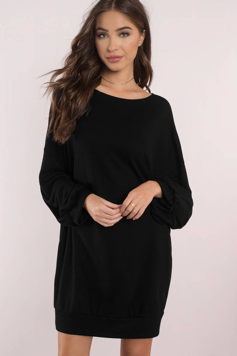 Cute Black Dress - Long Sleeve - Black Sweatshirt Dress - $27 | Tobi US