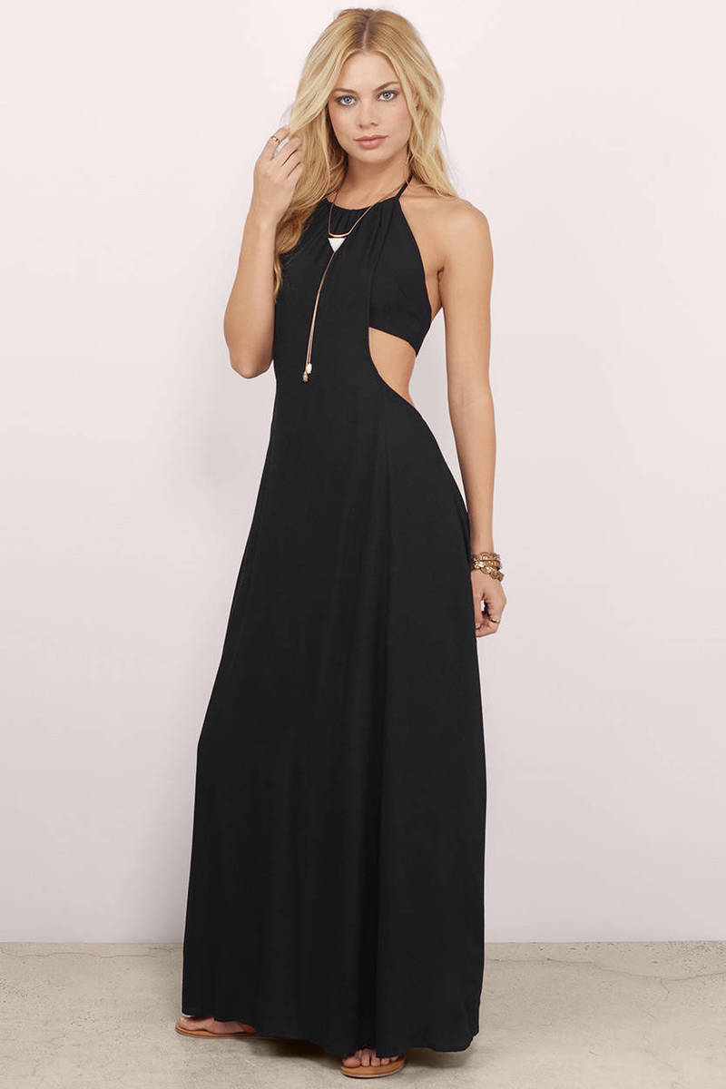 Cute Black Maxi Dress - Back Tie Dress - Black Flowy Maxi Dress - $23 ...