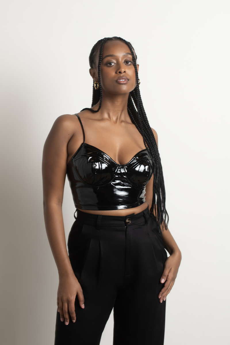 Faux Leather Bustier Top Starfab, Black Faux Leather Top