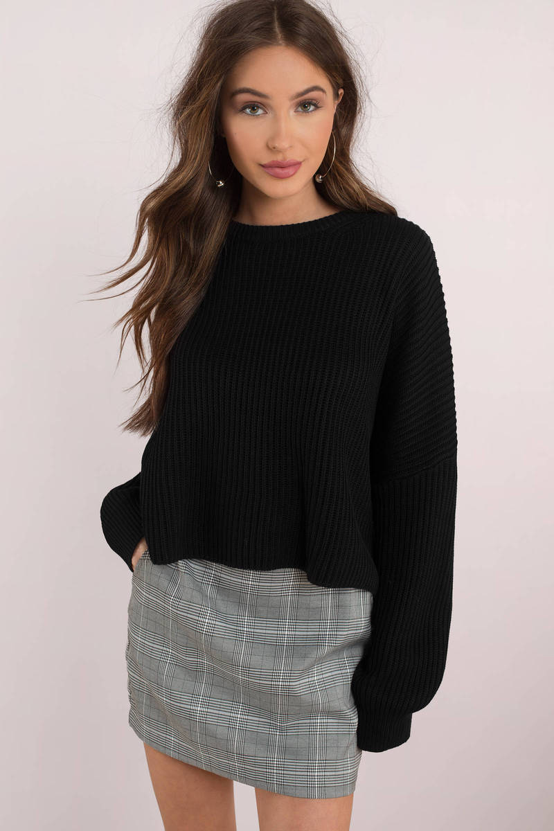 Just Wing It Crop Knit Sweater in Black - $31 | Tobi US
