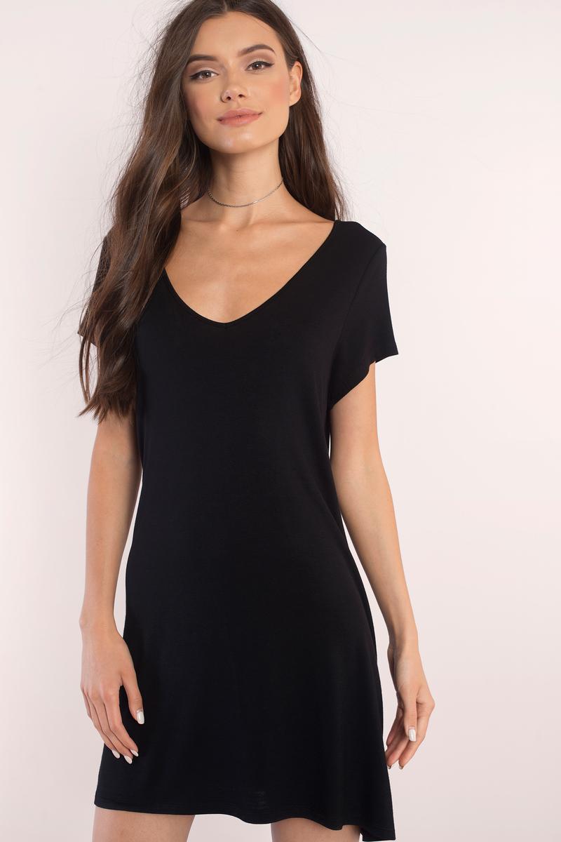 Black Shift Dress - V Neck Dress - Black Dress - Long Dress Shirt - $38 ...