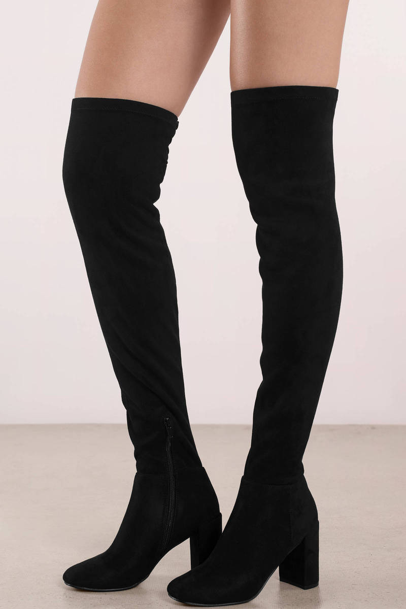 black fitted thigh high boots