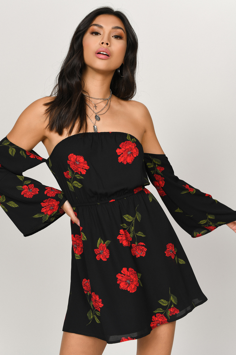 black and red floral dress