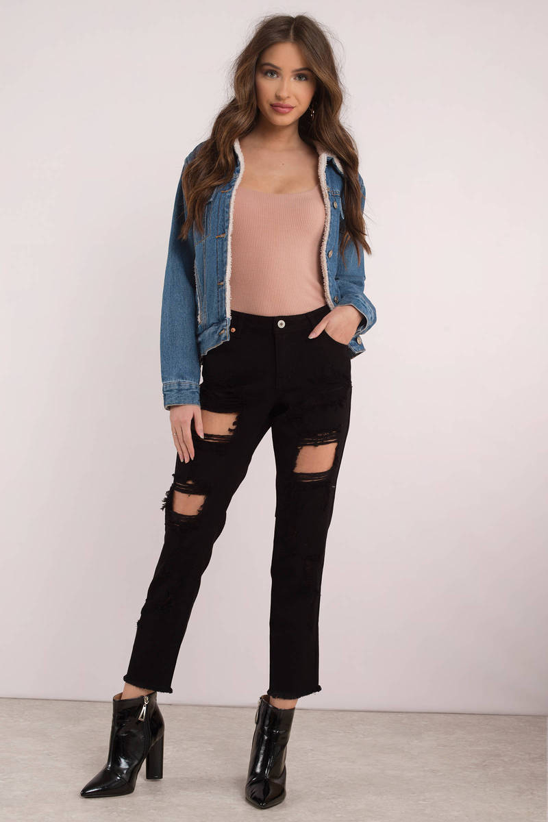 black jeans with cut out knees