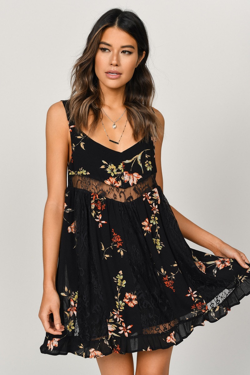 Hannah Floral Print Dress in Black Multi - $94 | Tobi US