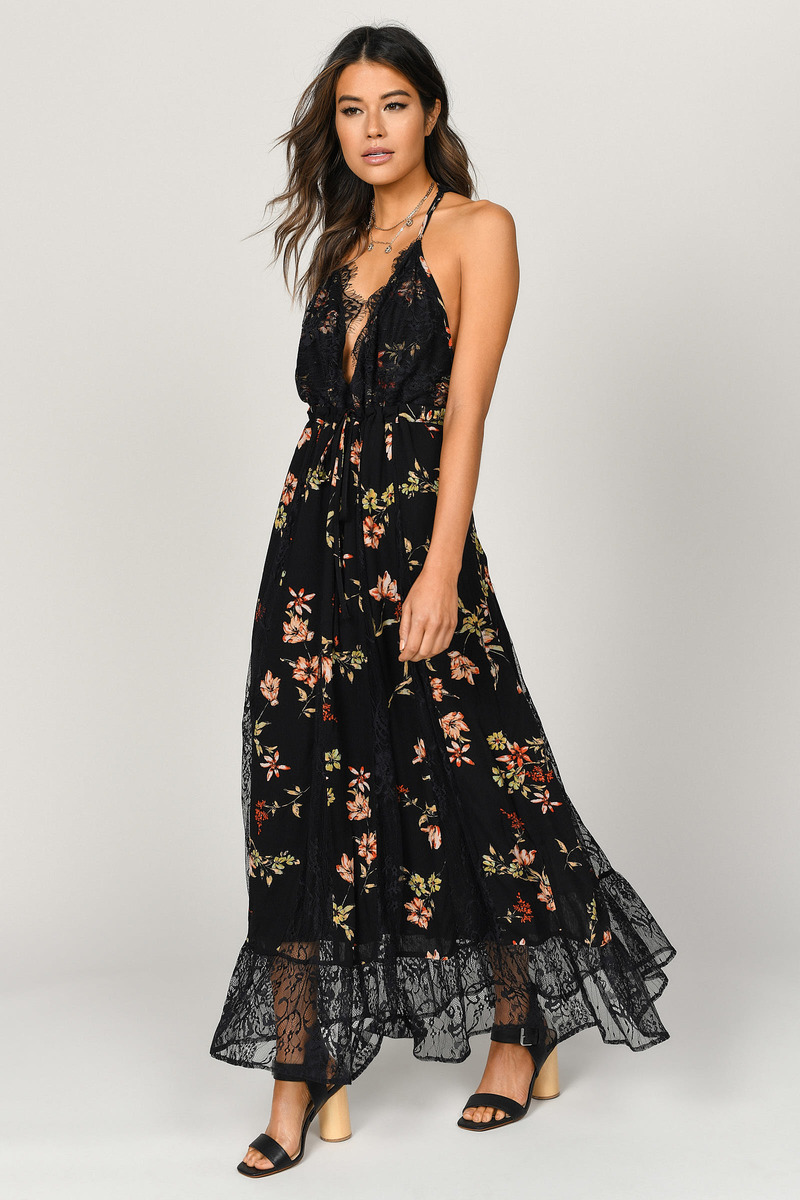 Paulina Floral Maxi Dress In Black Multi 108 Tobi US