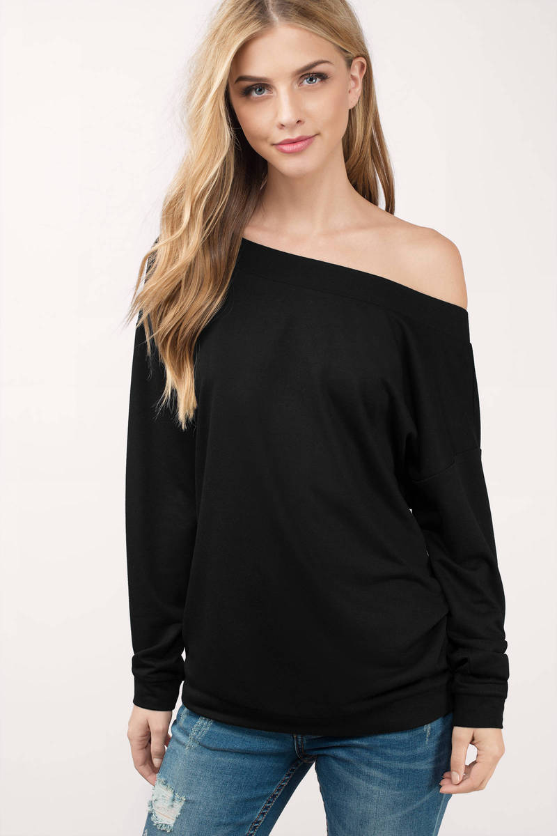 Cute Black Sweatshirt - Off Shoulder Sweatshirt - Black ...