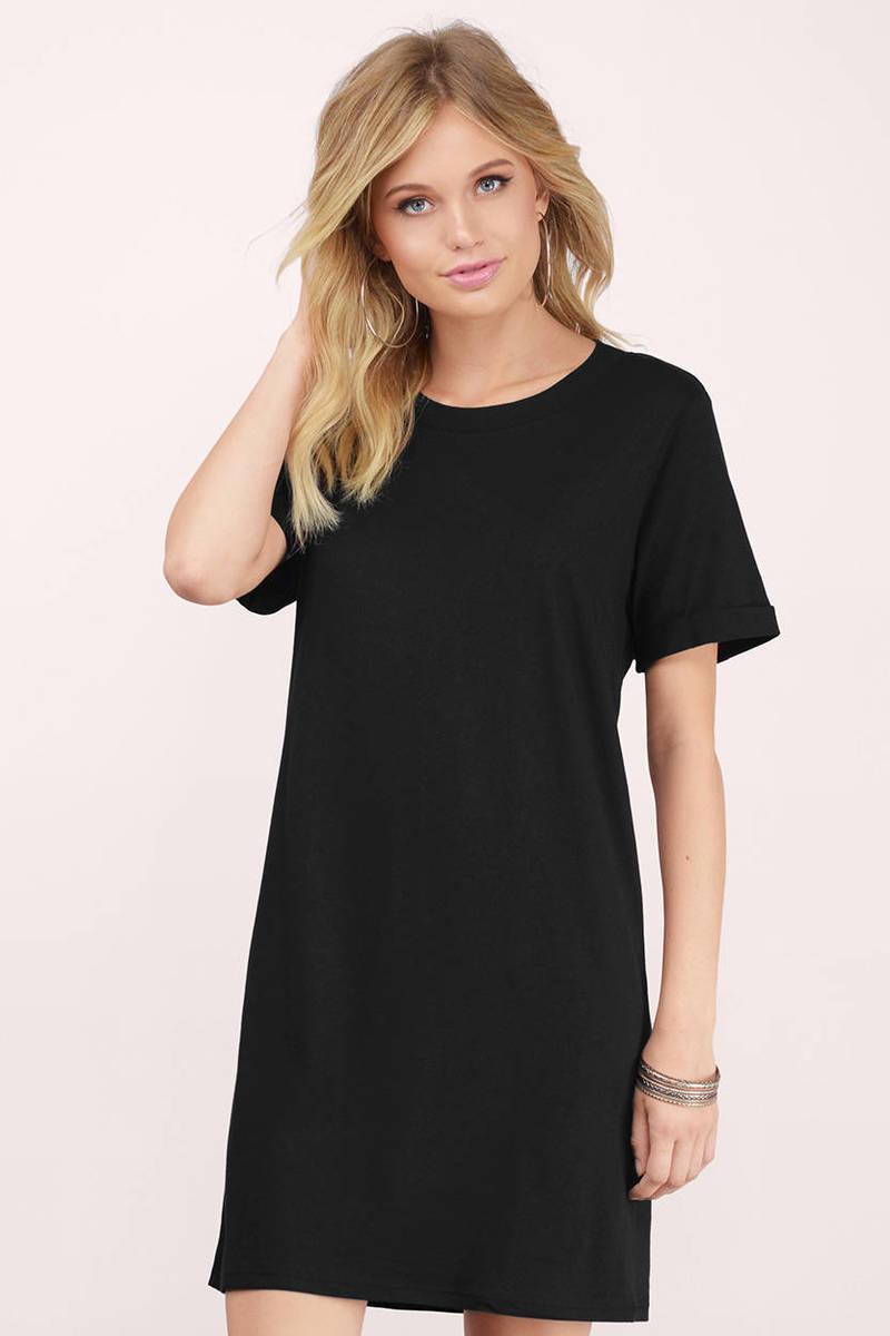 Simple Black Casual Dress - Shirt Dress - Black Tee Dress - $44 | Tobi US