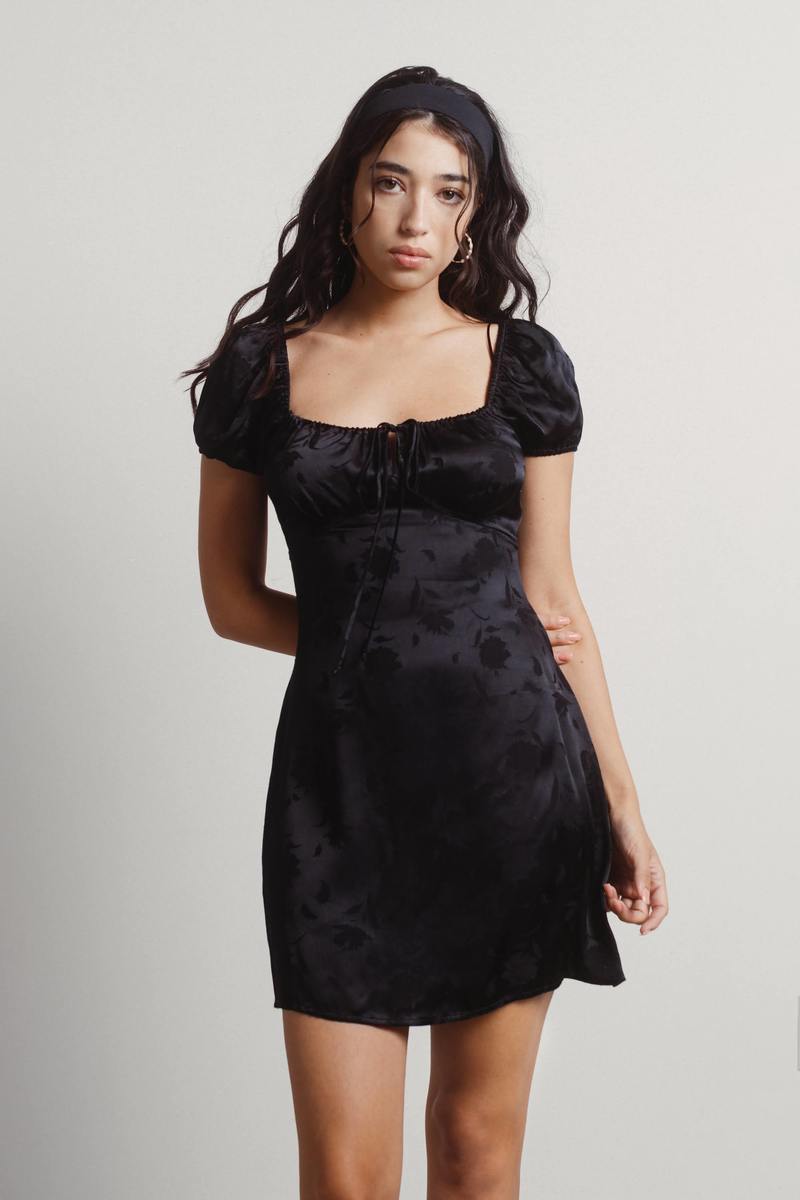 black floral satin dress
