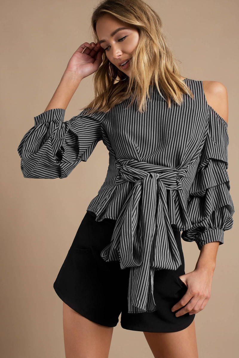 black high neck cold shoulder top