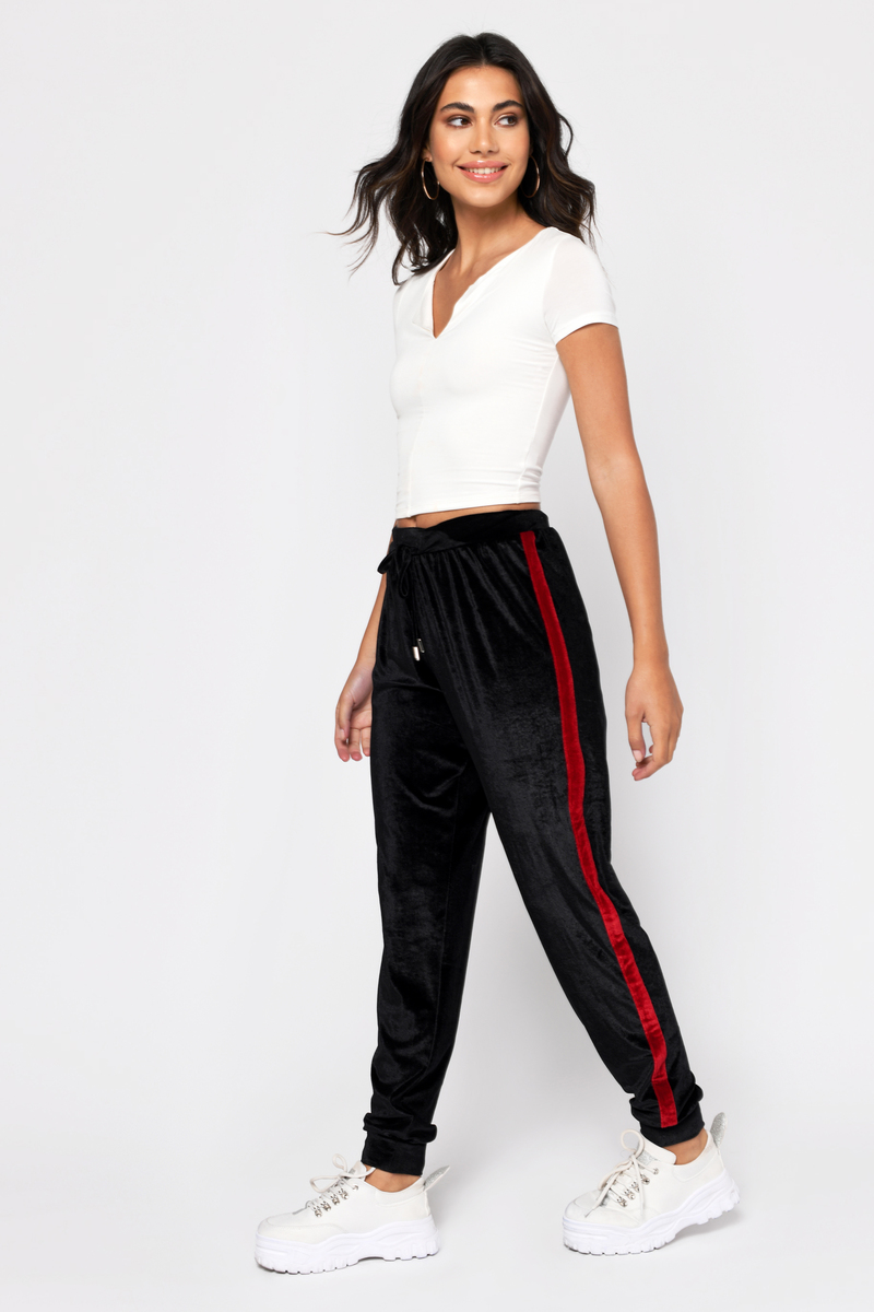red black joggers