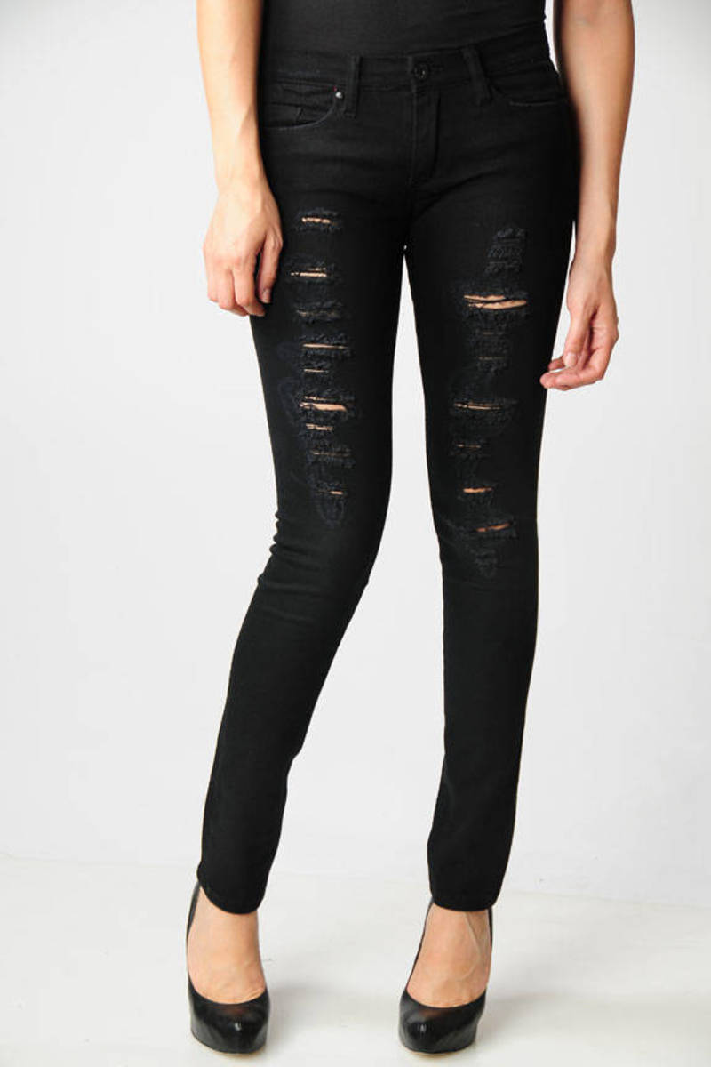 Regular Ripped Skinny Jeans in Black - $42 | Tobi US