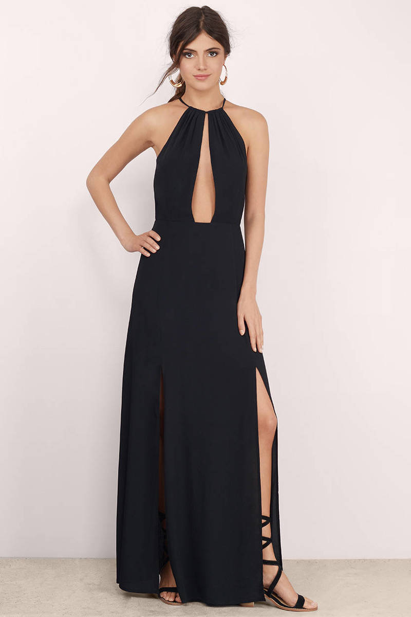 Trendy Black Dress - Side Slit Dress - Full Dress - Maxi Dress - $21 ...