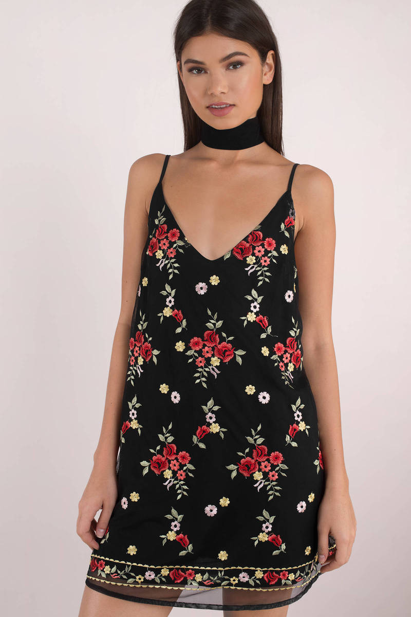 black floral shift dress