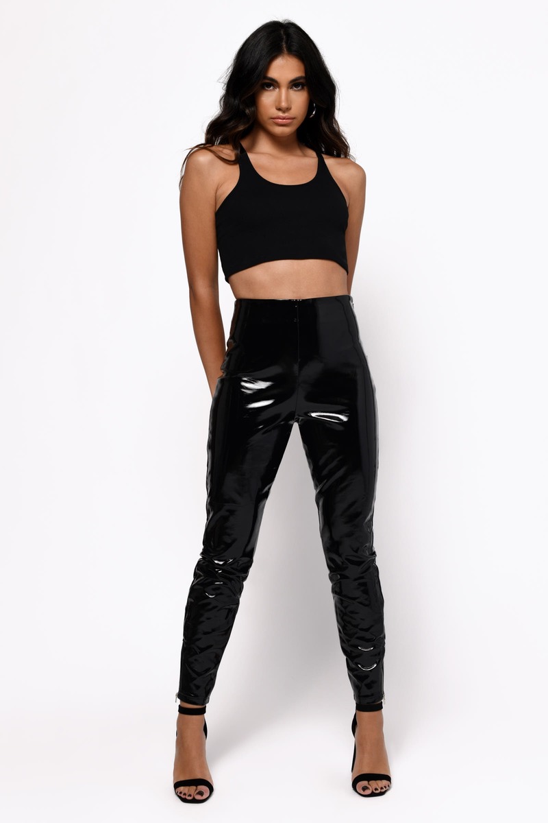 high waisted patent leather pants