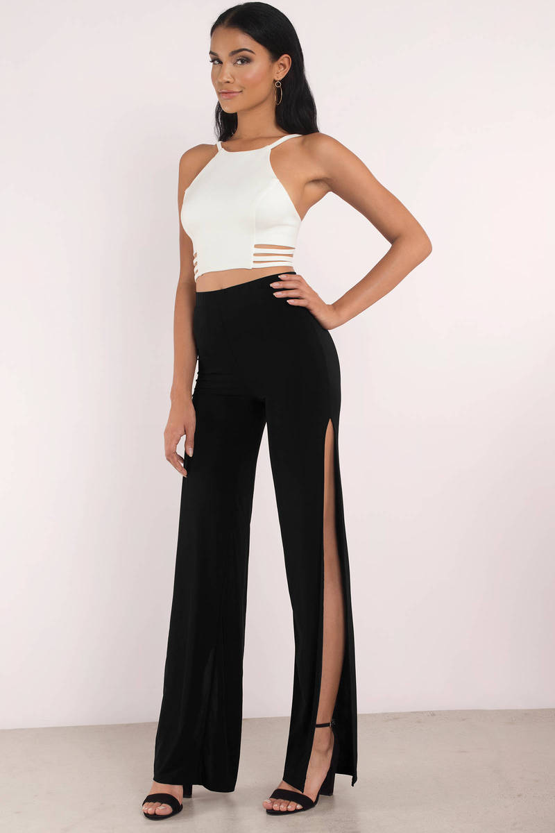 flared pants with side slits
