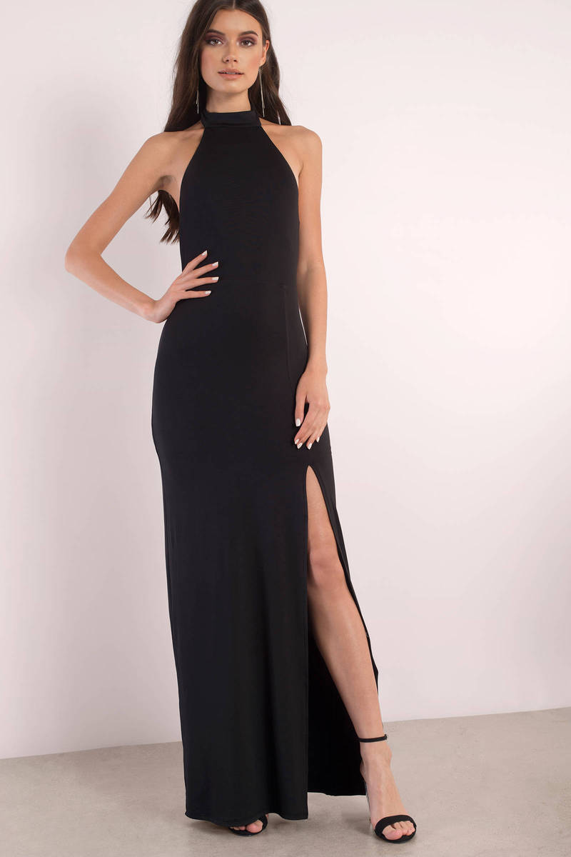 black maxi backless dress