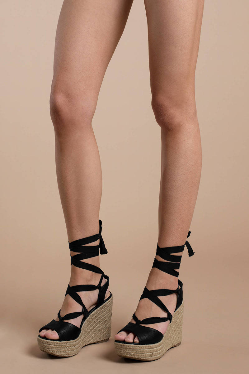 black lace up wedge