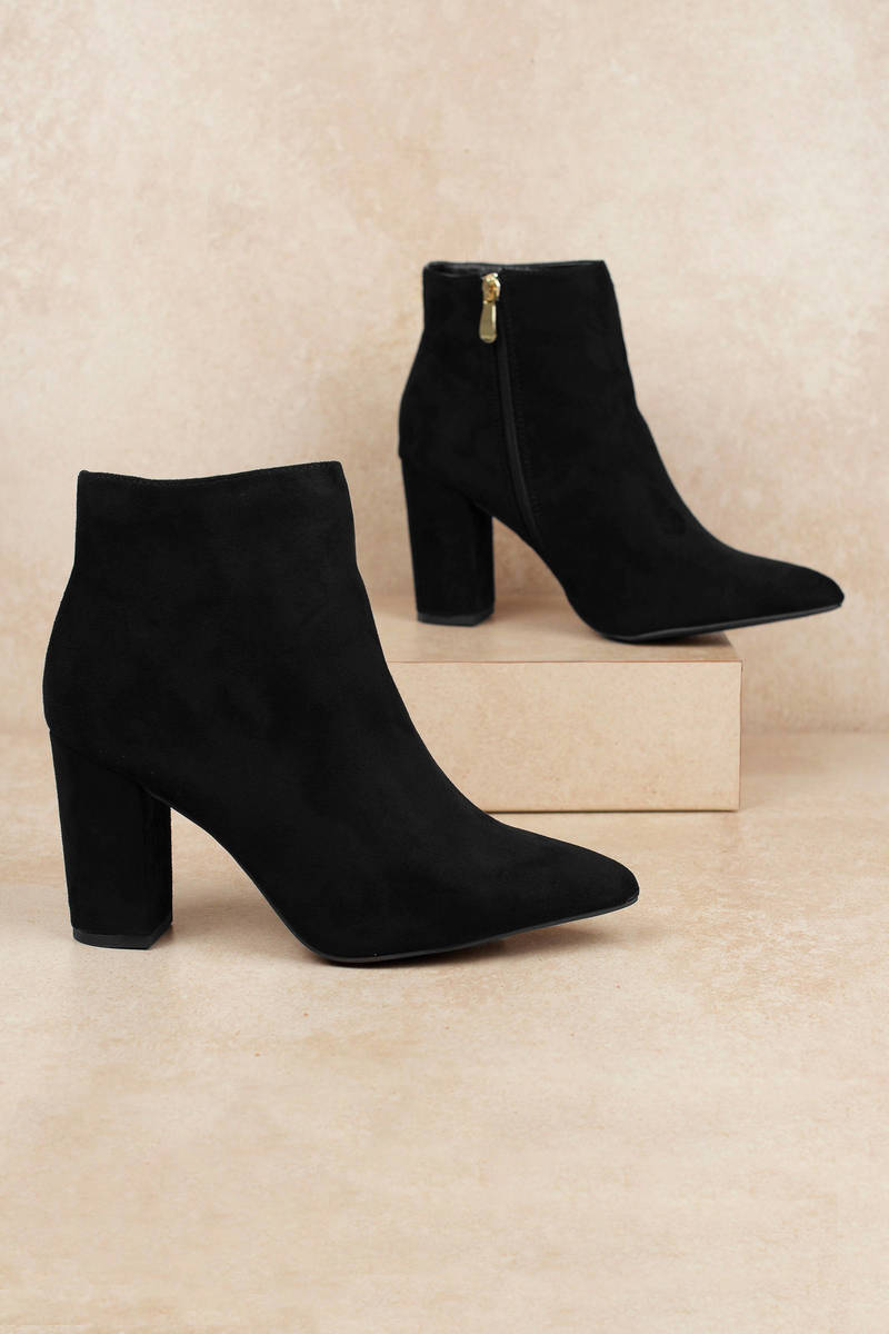 black suede block heel booties
