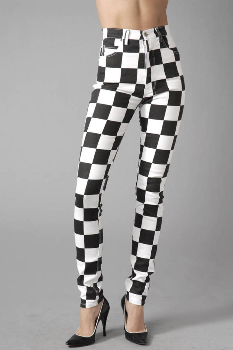 black and white checkered jeans