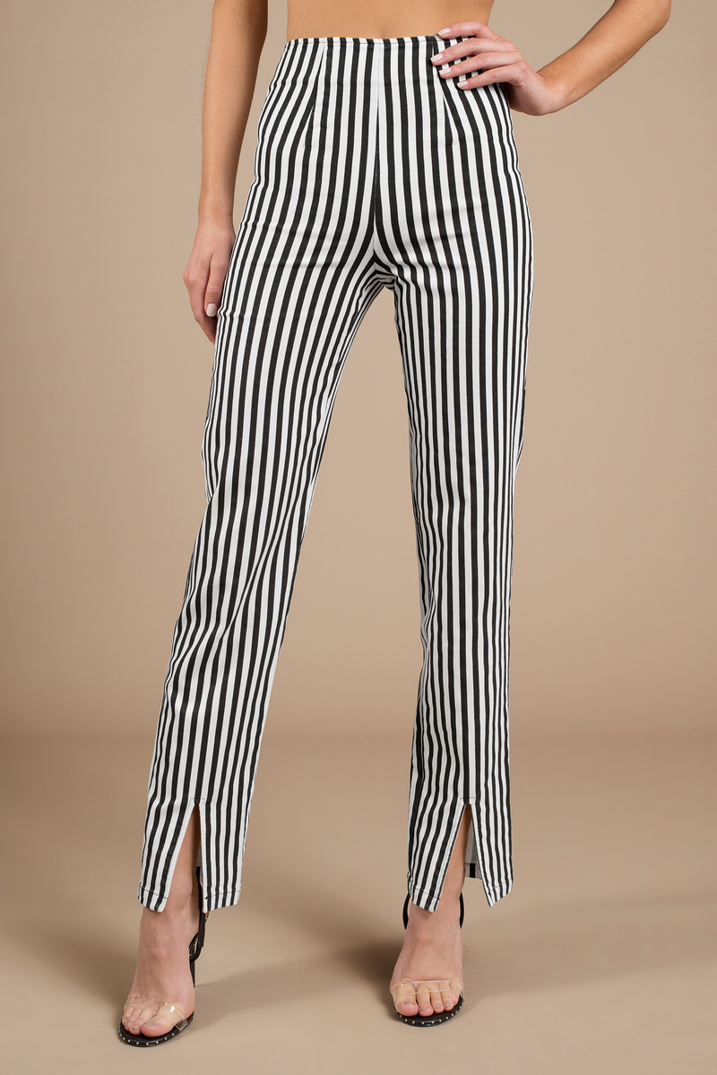 black and white striped high waisted jeans