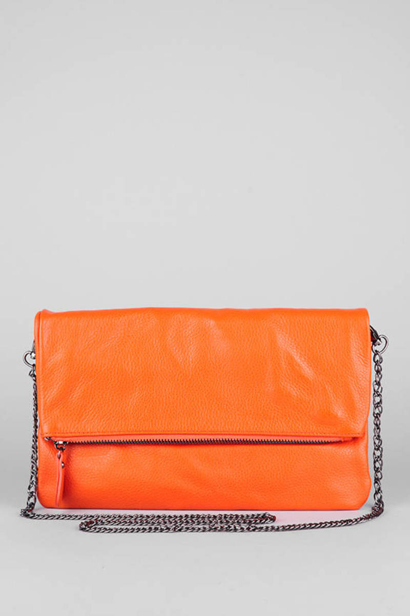 red orange clutch bag