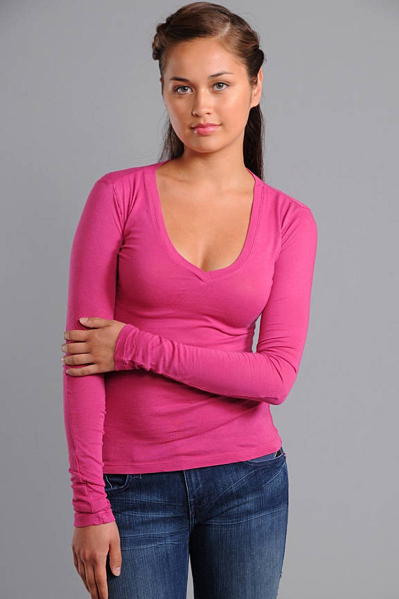 long sleeve deep v neck shirt