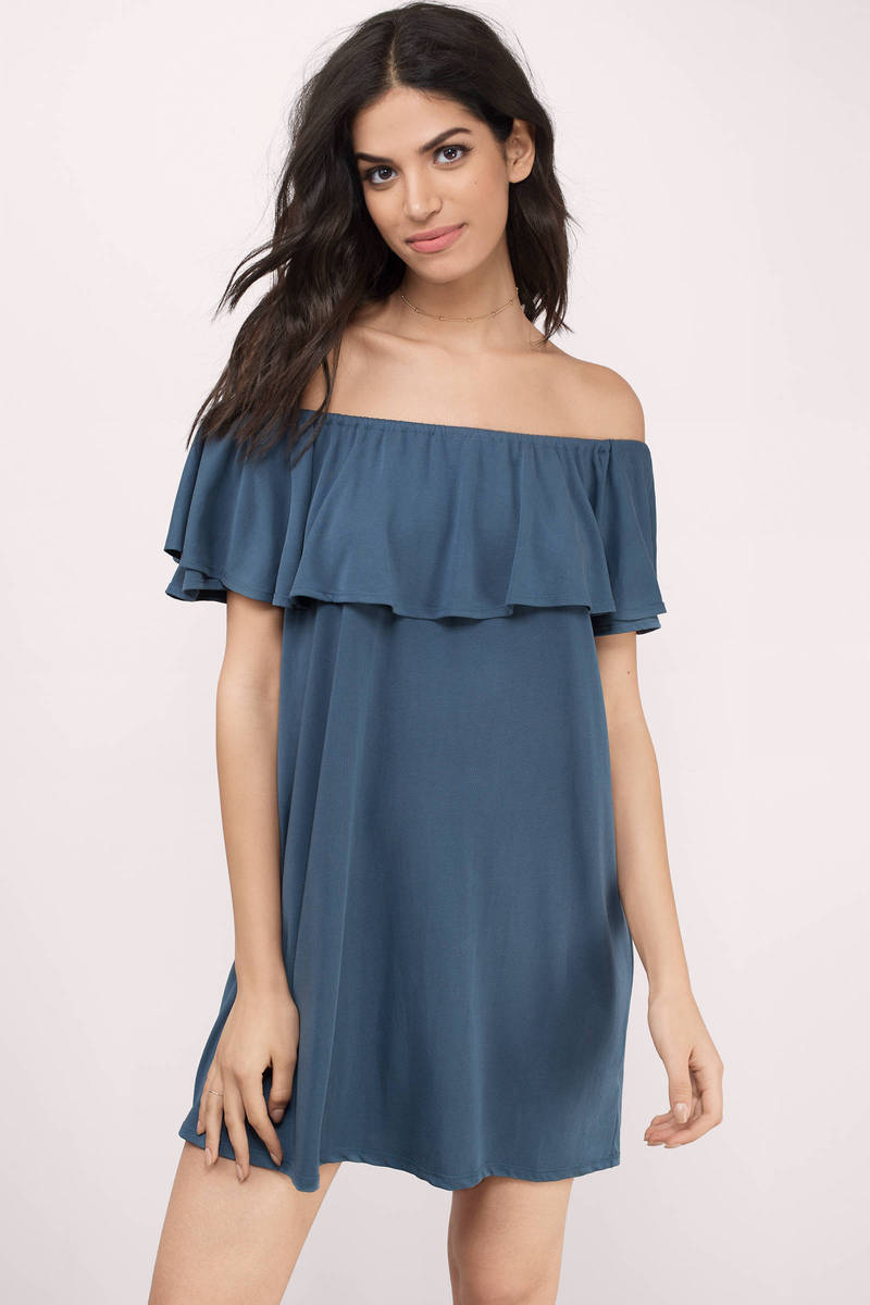 Cute Blue Day Dress - Off Shoulder Dress - Day Dress | Tobi