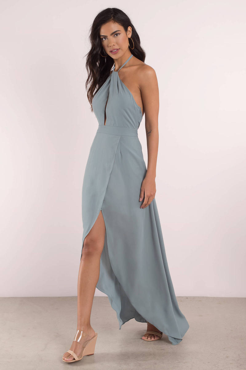 Blue Dress - Keyhole Dress - Backless Dress - Sleeveless Maxi Dress ...