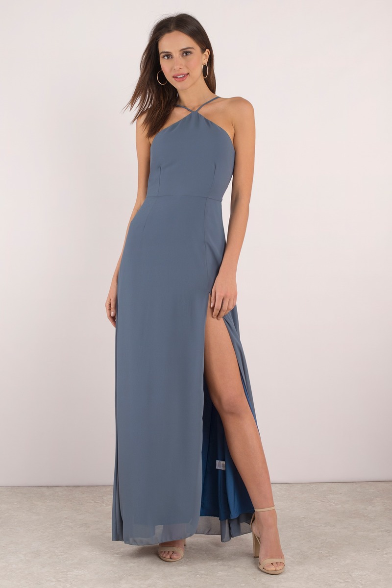 Sexy Blue Dress - Strappy Back Dress - Front Slit Dress - $43 | Tobi US